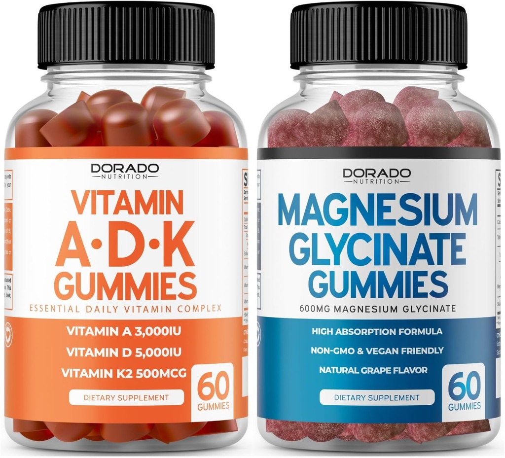 ADK Gumies Vitamin D3 K2 (60 Count) Dodatek z D & K-10 Vegan dodatek malina aroma - Magnezij Glycinate (60 Count) - Glycinate Gumies za odrasle - Non GSO, Vegan & Made v ZDA