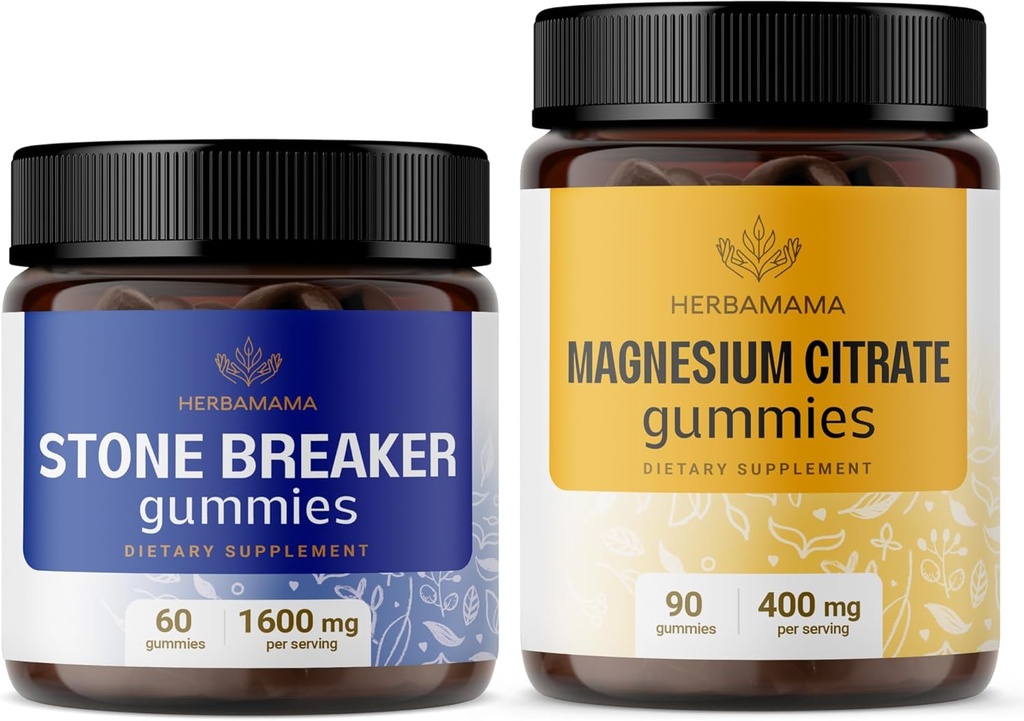 HERBAMA kamen Breaker in magnezijev komplet - paket 1600 mg Chanca Piedra & 400 mg Magnezijev citrat Gumies - Vegan, Ne-GMO, želatina-free - 2 paket