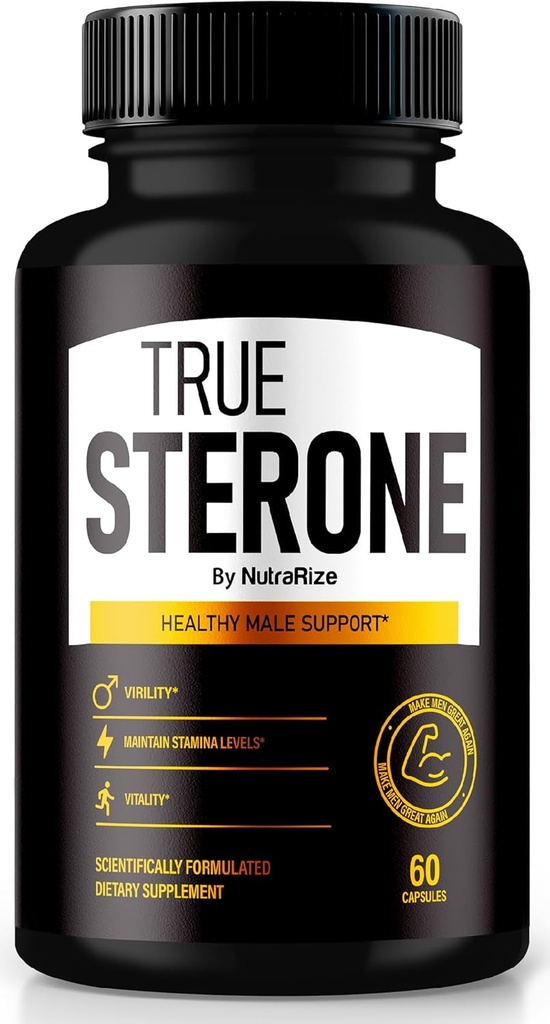 NutraRize True Sterone za moške – All-Natural Daily Formula za podporo energije, zaupanja in uravnoteženega zdravja. Občutite svoje najboljše z le 2 tablete Easy to Swallow na dan (60 kapsul)