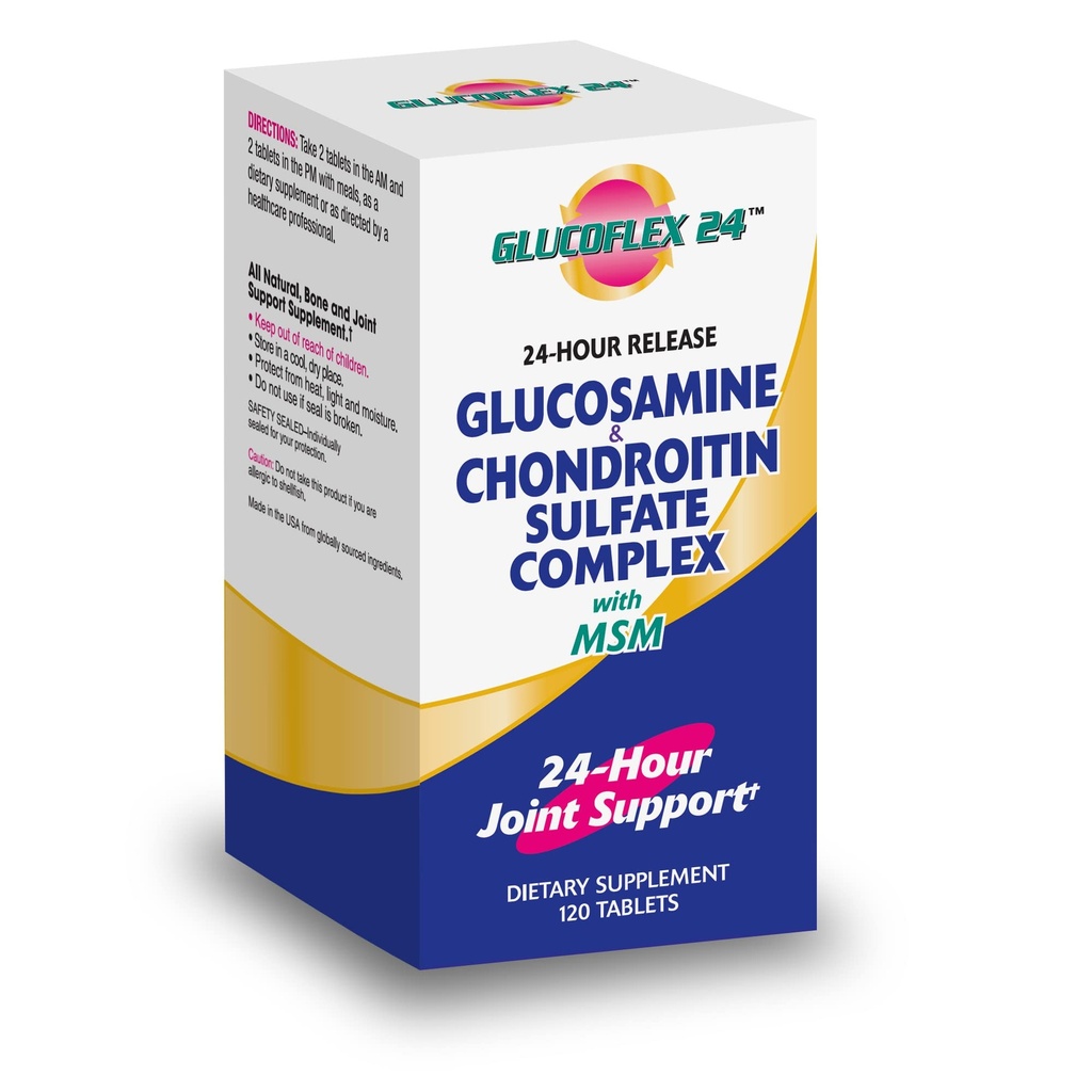 Glukoflex Glukozamin & hondroitin sulfat z MSM, 24 ur skupna podpora, Zdrave kosti, Podpira zdravo mobilnost, 30 Serving, 120 grof