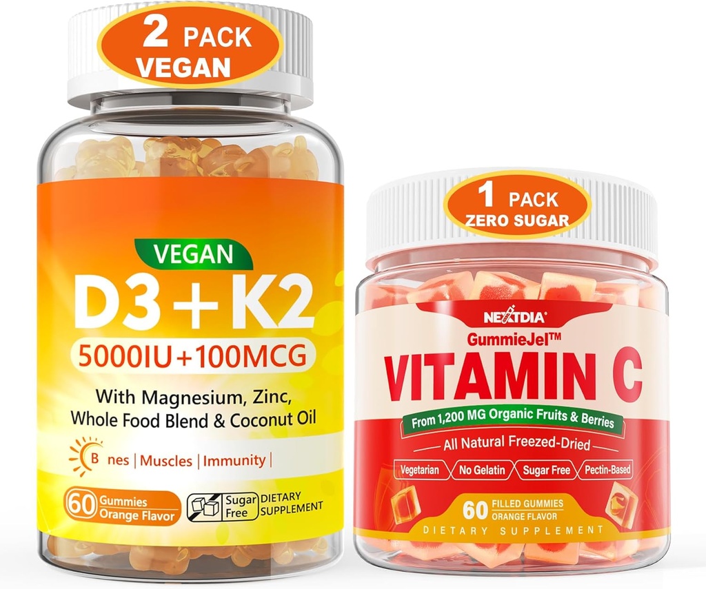 2 Pakiranje Vegan Vitamin D3 5000IU K2 Gumies+ 1 Pakiranje Celotno živilo Vitamin C Gumies