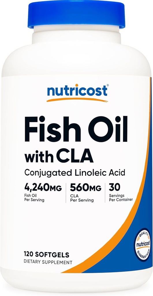 Nutricost ribje olje s CLA (120 Softgels) - 4240mg ribje olje in 560mg konjugirana linolna kislina na serviranje, GSO-free, Gluten brezplačno, 30 Strežnice