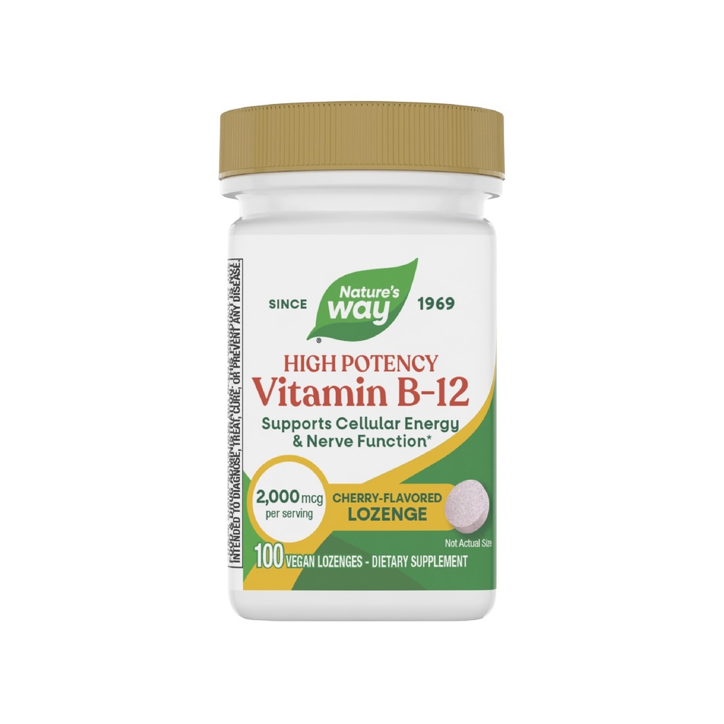 Naravna pot Vitamin B-12 Lozenges, 2.000 mcg Vitamin B12 na Lozenge, Podpira celično energijo in živčno funkcijo*, Ne Gluten, Vegan, Cherry Flamored, 100 Število (Packaging May Vary)