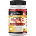 Vitamin D3 5000 i.e. (125 μg) Naravni imunski dodatek, moč kosti, zdravo delovanje mišic, z oljčnim oljem za največjo absorpcijo, Gluten brez in ne-GMO, 1 leto dobave, 360 Softgels