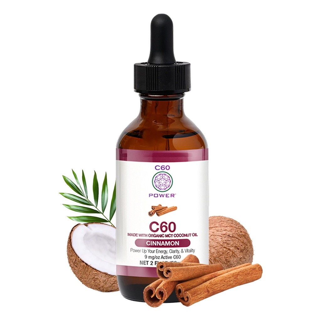 C60 Power Cimet arome C60 in Organic MCT Coconut Oil - Naravna wellness podpora za moške in ženske, 99,99% Pure Sublimated C60, Spodbuja energijo, mentalna jasnost, & Stamina - 2 fl oz steklenica