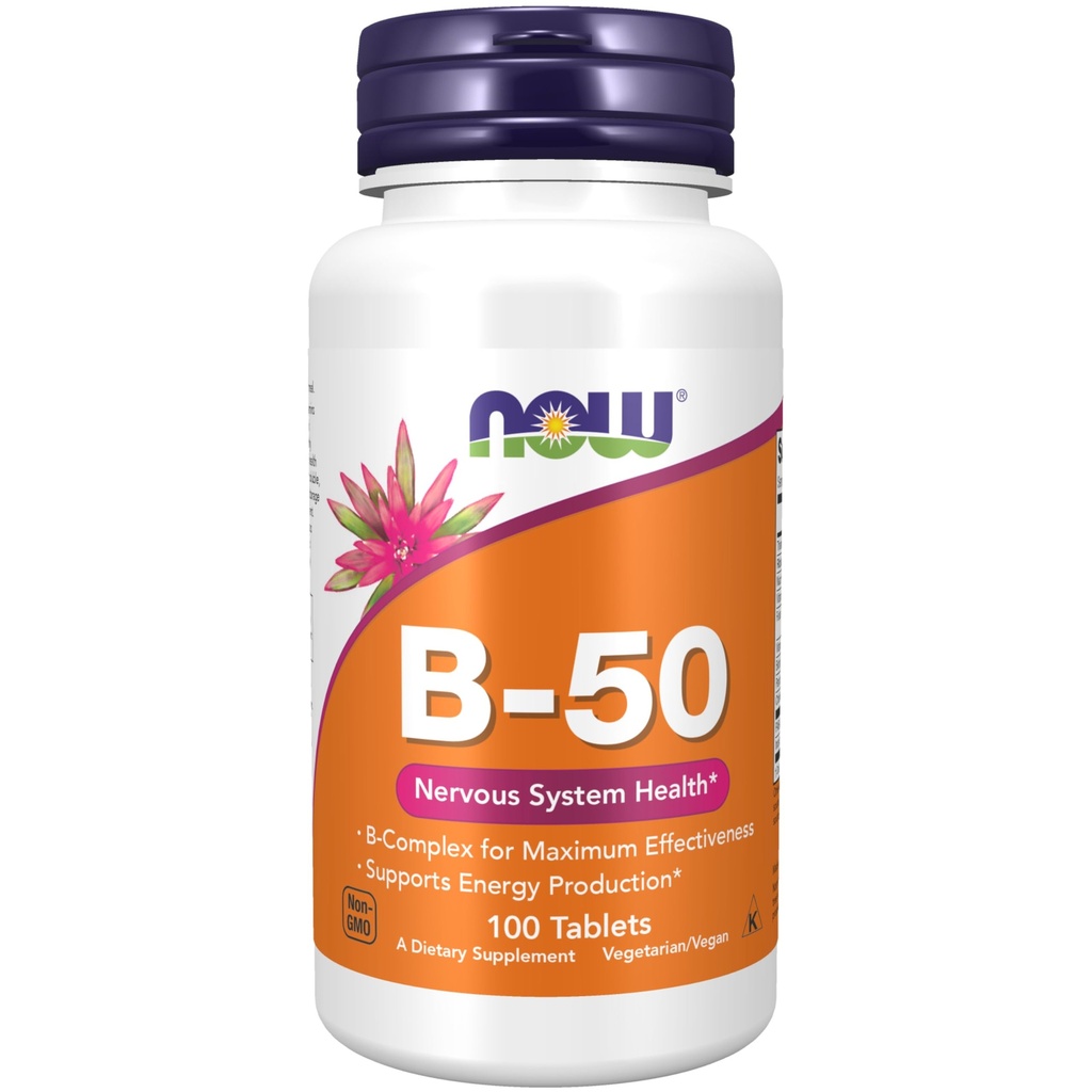 NOW Foods Supplements, Vitamin B- 50 mg, proizvodnja energije*, Zdravje živčnega sistema*, 100 tablet