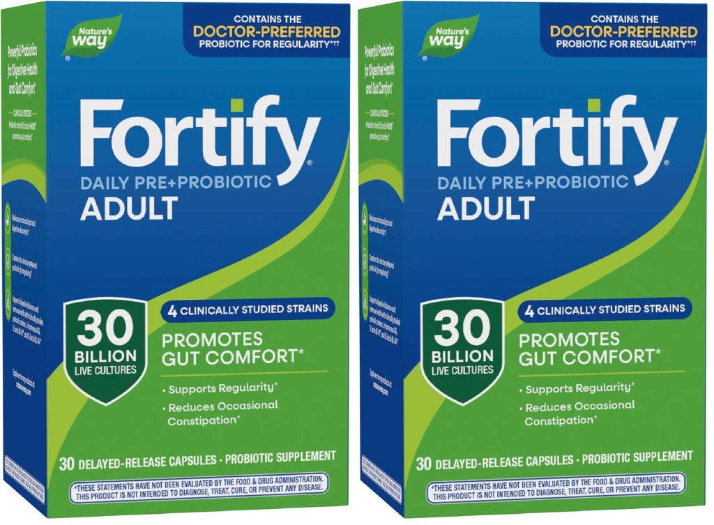 Narava pot Fortify Daily Pre+Probiotic Adult 30 milijarda, Probiotiki za imuno in prebavno zdravstveno podporo*, 30 milijard živih kultur, 30 kapsul (Pack po 2)