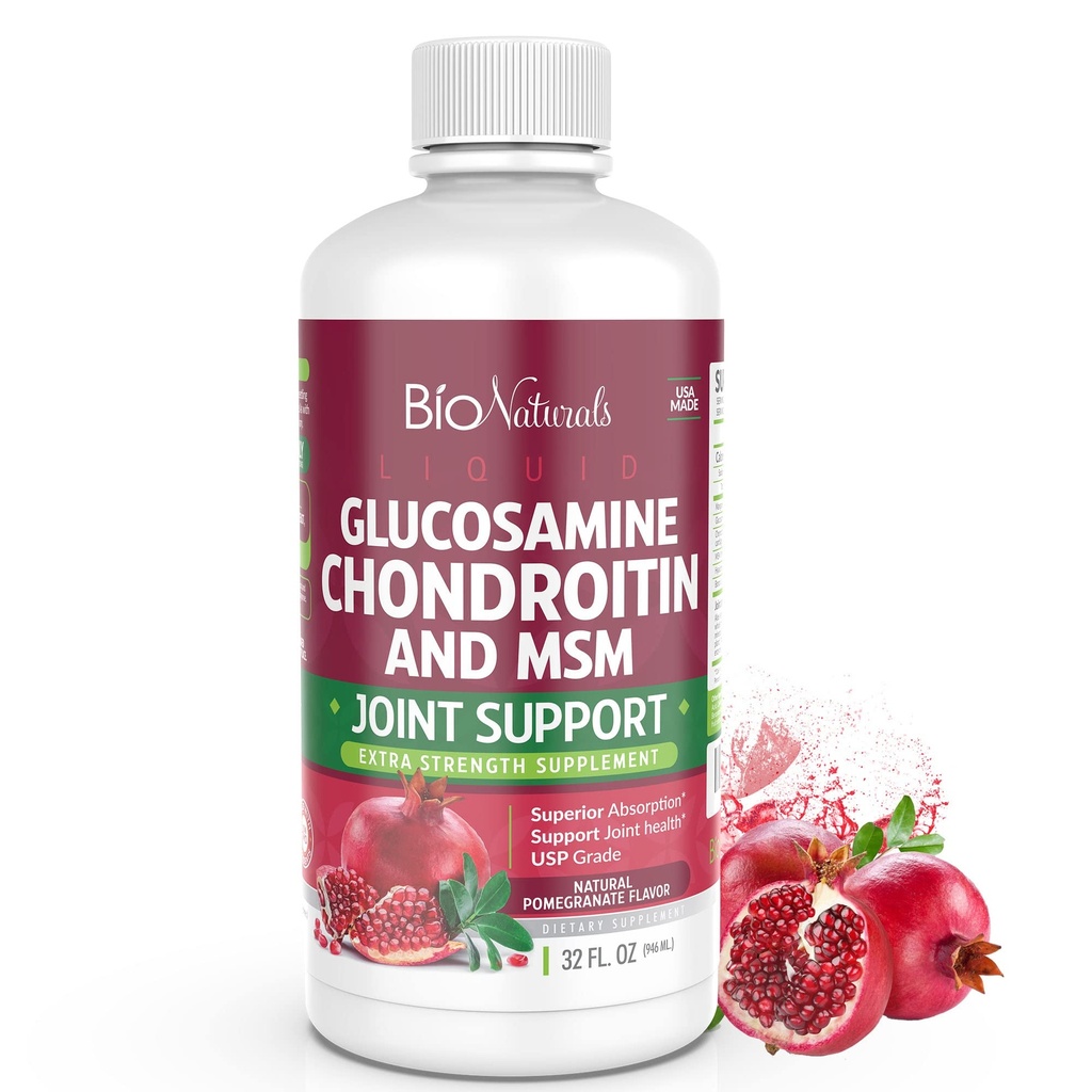 Bio Naturals Tekoči glukozamin Chondroitin MSM farmacevtska stopnja dodatek s hialuronsko kislino – Največja moč skupna podpora - 32 fl oz