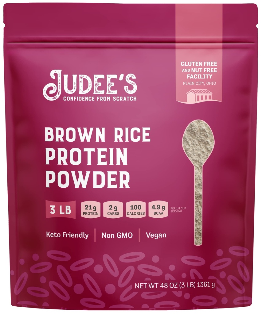 Judee's Gluten Free Brown Rice Protein Powder - Premazan riž Formula - Keto-prijateljsko rastlinsko-osnovna prehrana - Mlekarna & soja-free Shake Base - 3 lb, Unflavored, Pack po 1