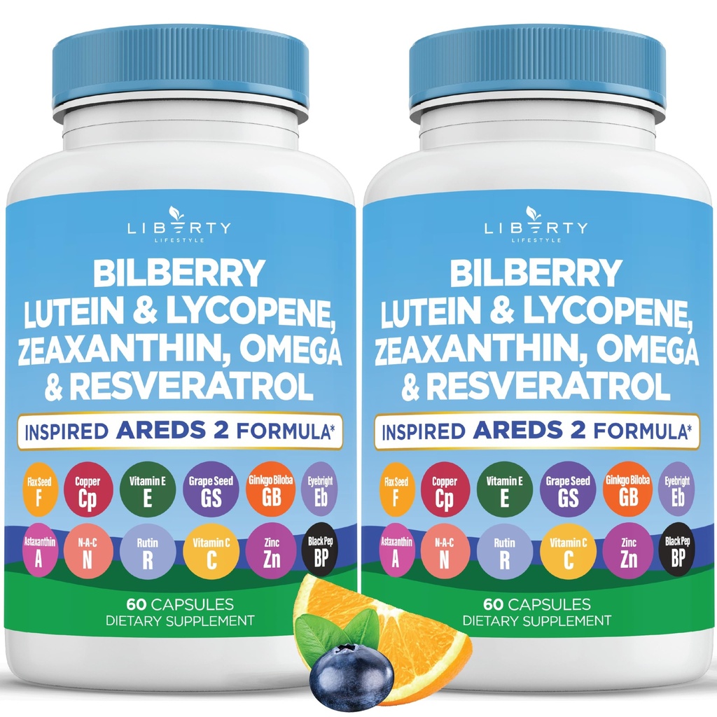 Eye Health Vitamini z borovnico, Lutein & Zeaksantin, likopen, Resveratrol, izvleček semena grozdja, Laneno seme Astaksantin- AREDS 2- 120 Kapsule