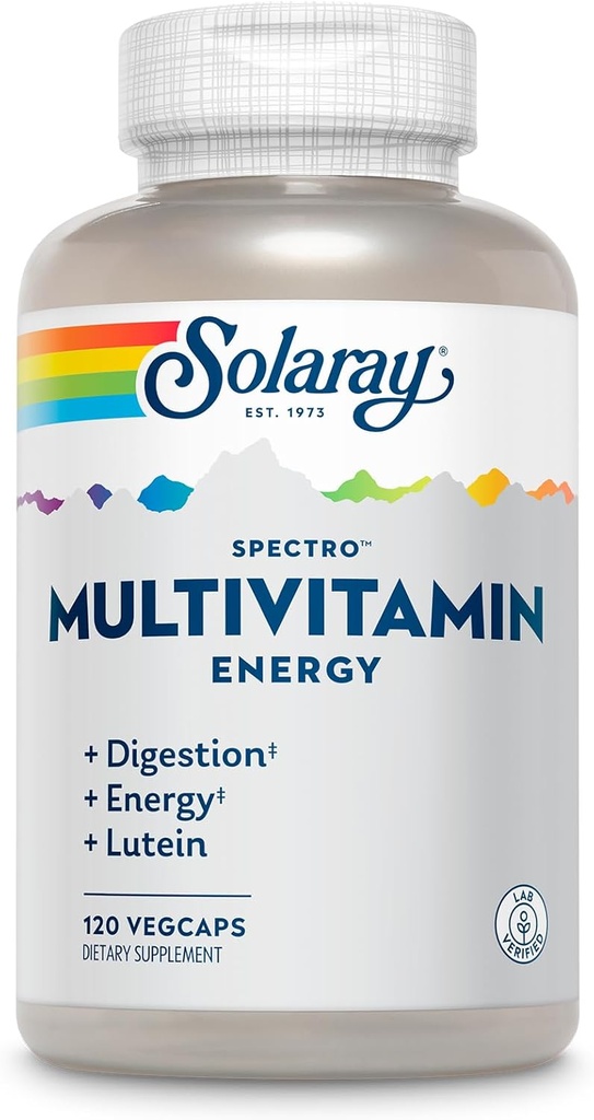 SOLARAY Spectro Energy Multivitamin za ženske in moške - celična energija, prebava, zdravje oči in imunske podpore - w/vitamin A, vitamin B kompleks, CoQ10, železo, encimi, Lutein - 30 Serv, 120 VegCaps