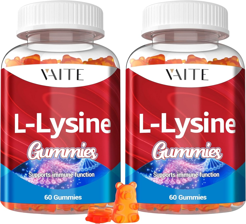 L-Lysine 1000mg Gumies - podpira kožo, Lip, Vegan, Gluten prost, 60 žvečljivi lizin za odrasle, vitamini zdravje tkiva in imunski sistem, vitaminski dodatek in kompleksni dodatki (2 paket)