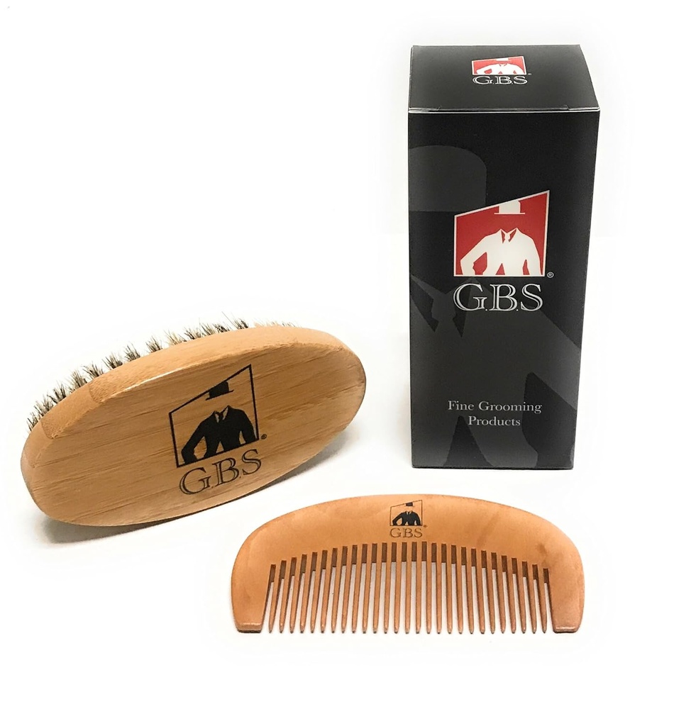 G.B.S Moški 100% Boar Brist Brada Brush & Naravni les Beard Comb Hair Mustache Brisanje Brush Obrazna dlaka Čopič Prenosni in potovanja prijazno