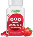 Otroci Vitamin D 1000 IU Železna zrna - Okusne naravne jagodne arome, vegetarijanske, brez GSO, brez glutena, brez oreškov - prehranska dopolnila za pomoč otrokom - 60 želejev