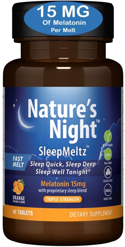 Noč narave Trojna moč hitro raztopite Melatonin 15mg s podporno mešanico 