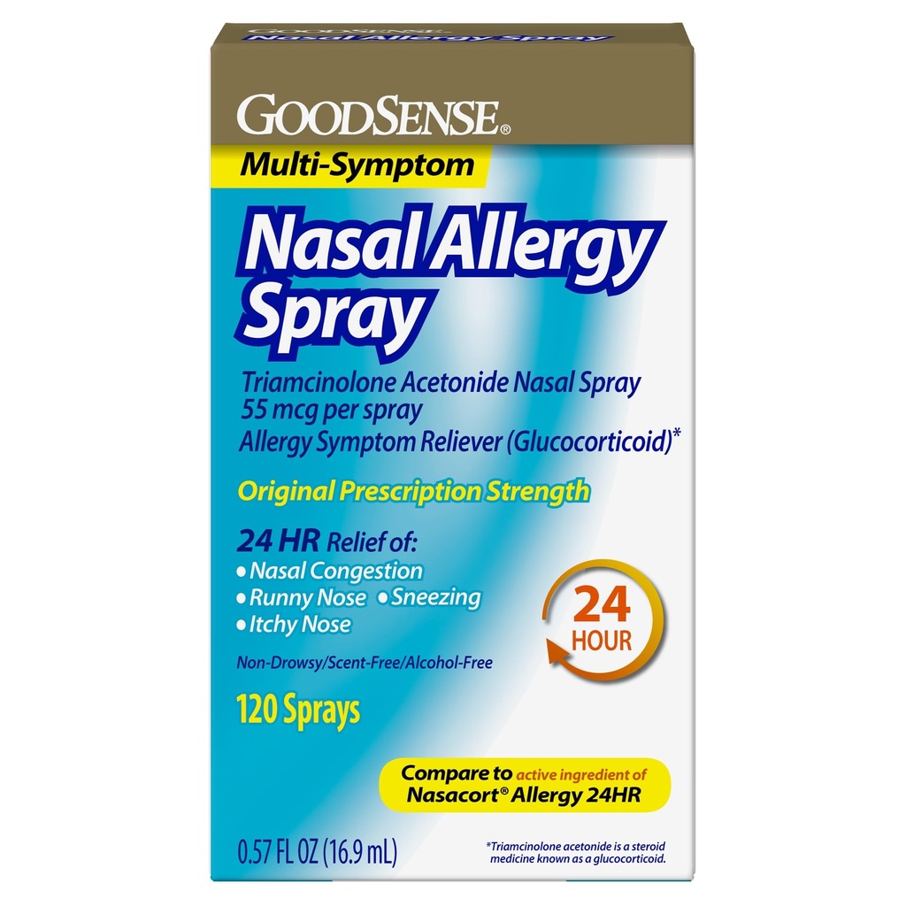 GoodSense Multi-Symptom Nasal Alergy Spray, Triamcinolon Acetonide Nasal Alergy Spray, 55 mcg na pršilo, 0,57 Fluid Ounces
