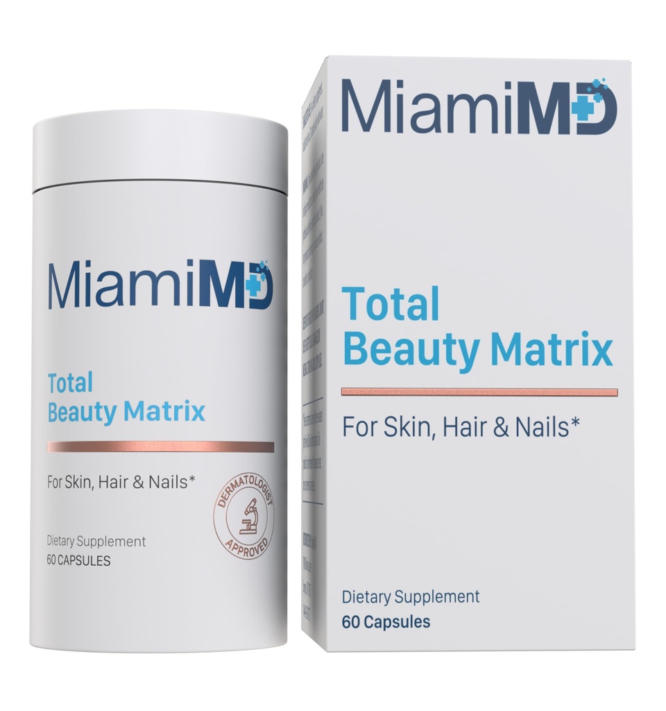 MiamiMD total Beauty Matrix kolagen dopolnila za ženske - kolagen kapsule z vitaminom C za lase, kožo in nohte - Cruelty Free - 60 kapsul