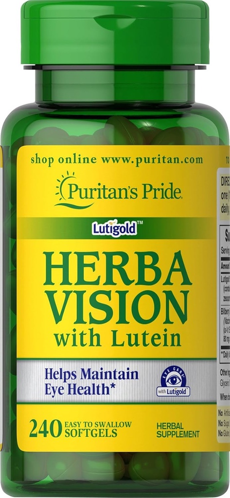 Puritan's Pride Herbavision z Luteinom, Zeaksantinom, Bilberry Softgels, 240 grofov
