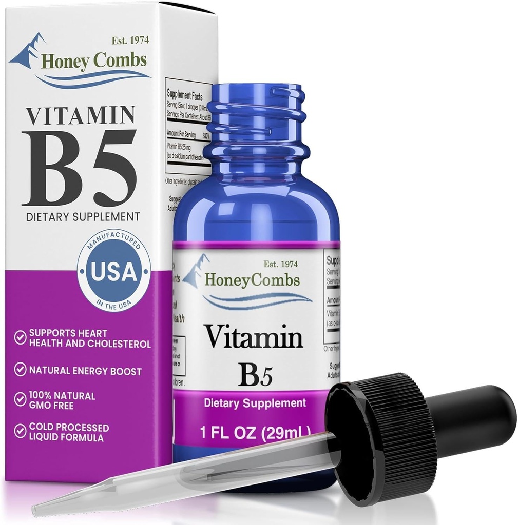 Vitamin B5 Pantotenska kislina Tekoče kapljice - Made in USA - 500% DV na Serving - 36 Serving per Container - Odlično za moške, ženske, otroke - Veganski tekoči vitamini - razsute velikosti na voljo tudi