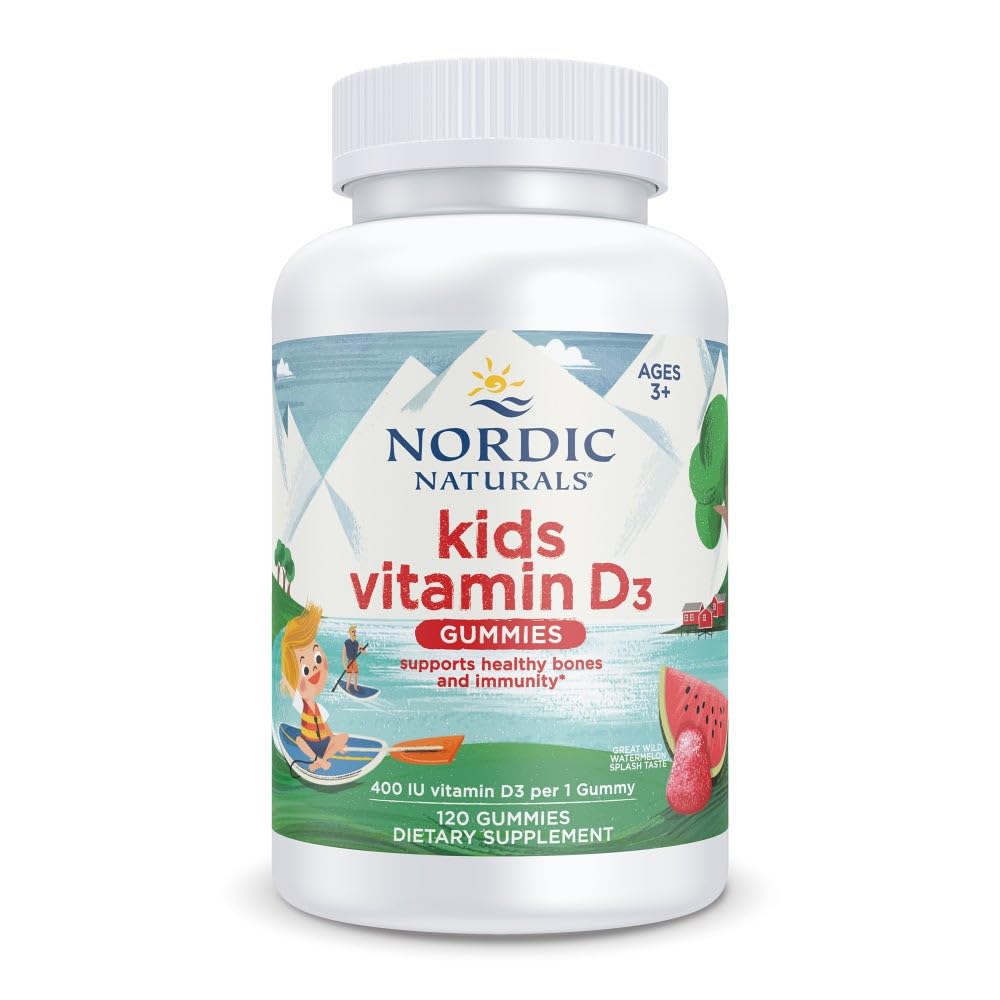 Nordic Naturals Vitamin D3 Gummies Otroci, Divja lubenica Splash - 120 Gummies - 400 IU Vitamin D3 - Zdravje kosti, zdrava Imuniteta - Non-GMO, Vegetarian - 120 Serving