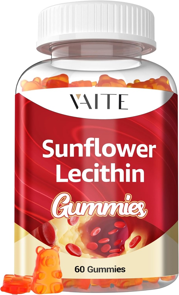 Sončnica Lecitin Gummies 800mg - Vegan, Non-GMO, Soy-free & Gluten-free - Podpira vsakodnevno prehrano, Preprosti dojenja žveči za odrasle, Dojenje dodatek, Naravna Wellness podpora - 60 Vegan Gummy