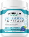 Gorila um kolagen peptides v prahu - Joint & Bone Health / Super za lase, kožo in nohte / Sleep podpora / Tipi I, II, III / Mix v vodi, sok ali Smoothie - 435g (modra malina)