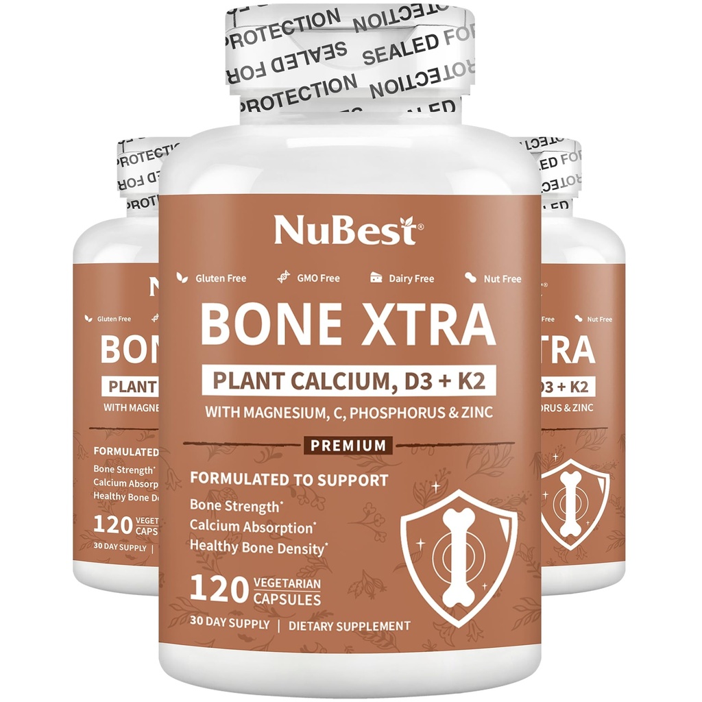 Bone Xtra - Vegan Bone Strength Formula za močnejše kosti, Rastlinski kalcij iz morskih alg, Vitamini D3, Vitamin K2, Magnezij, Fosfor in več za najstnike, Odrasli - 3 Mesece dobave 