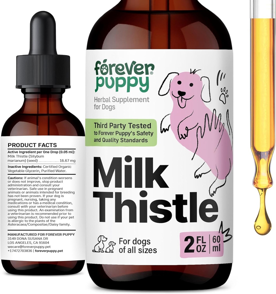Supplement za kužkasto mleko za pse - Jetrna podpora za pse z mlekom Thistle Extract - Silymarin dopolnila in vitamini za majhne velike srednje pasme - Pasja jetra Detox kapljice - 2 oz
