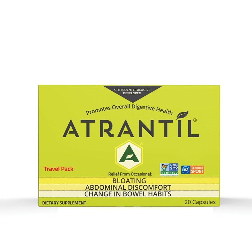 Potovalni paket Atrantil (20 števk): napihnjenost, nelagodje v trebuhu in sprememba v Bowelovih navadah