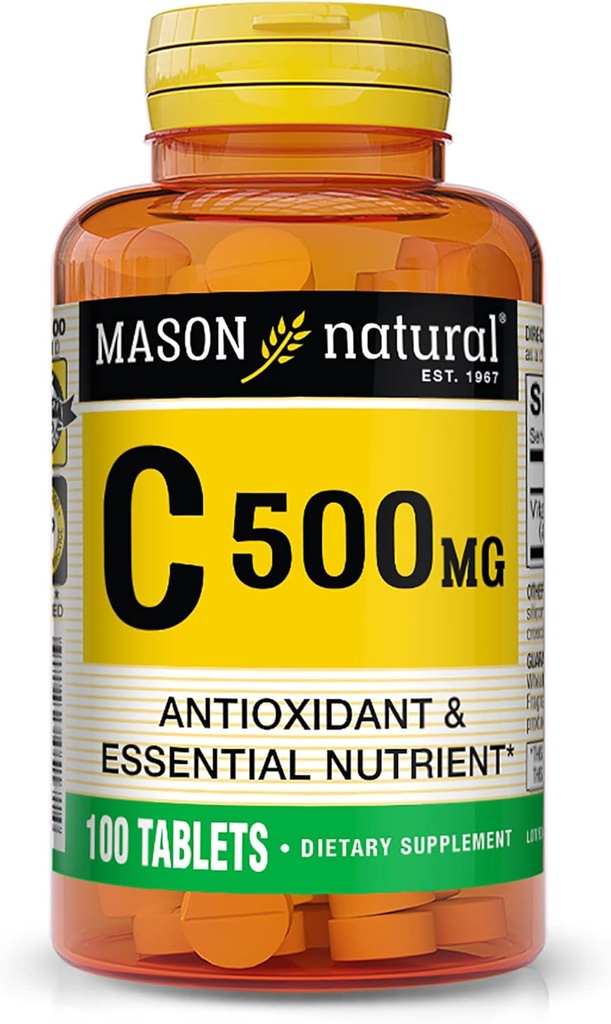 MASON NARAVNI Vitamin C 500 mg - Podpira zdrav imunski sistem, antioksidant in esencialno hranilo, 100 tablet