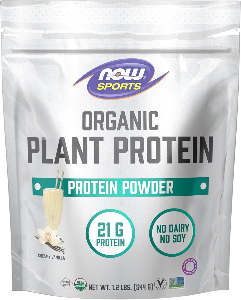 Športni organski rastlinski proteini, vanilija, veganski prašek, 1 lb.