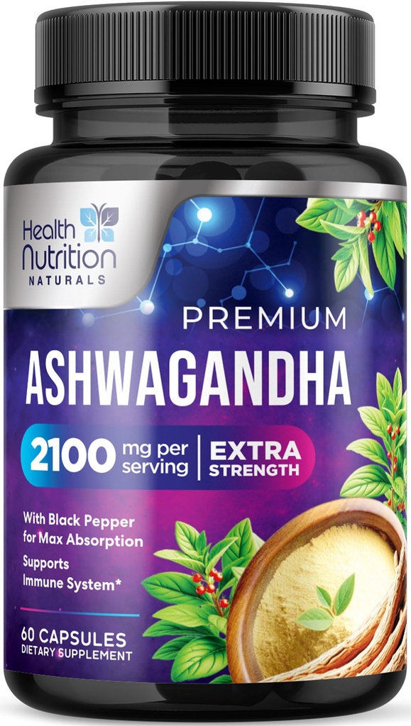 Ashwagandha dodatki - 2100mg Ashwagandha kapsula za ženske & moške, naravni antioksidant podpora, izvleček korenine Ashwa, ekstra moč mirno podpora s črnim poprom, Vegan & Gluten brezplačno - 60 kapsul