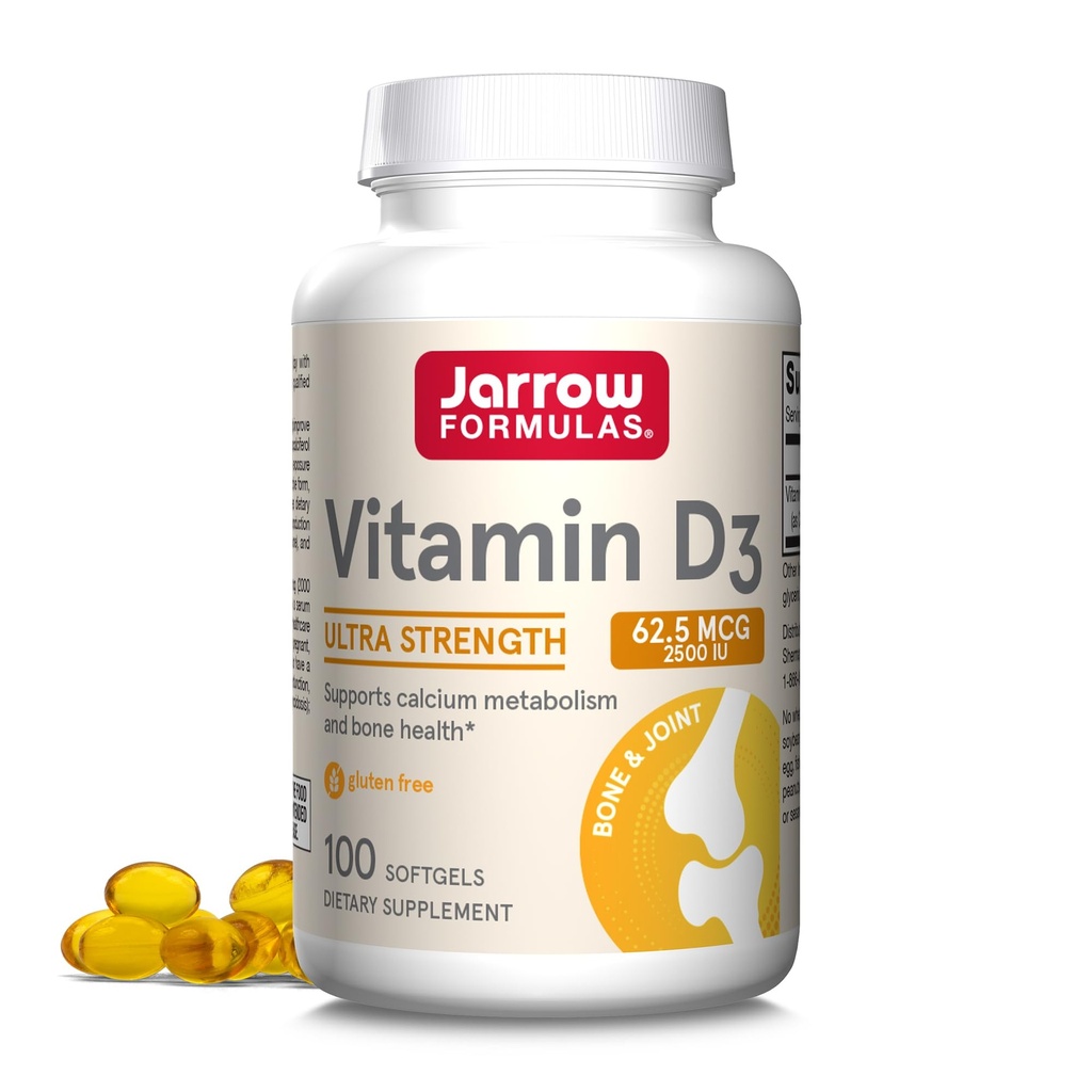 Jarrow Formulas Vitamin D3 62,5 μg (2.500 i.e.) - 100 Servingov (softgels) - Zdravje kosti, Imunska podpora in kalcijeva presnova Podpora - Vitamin D dodatek - D3 Vitamini - 2500 Vitamin D - Gluten Free