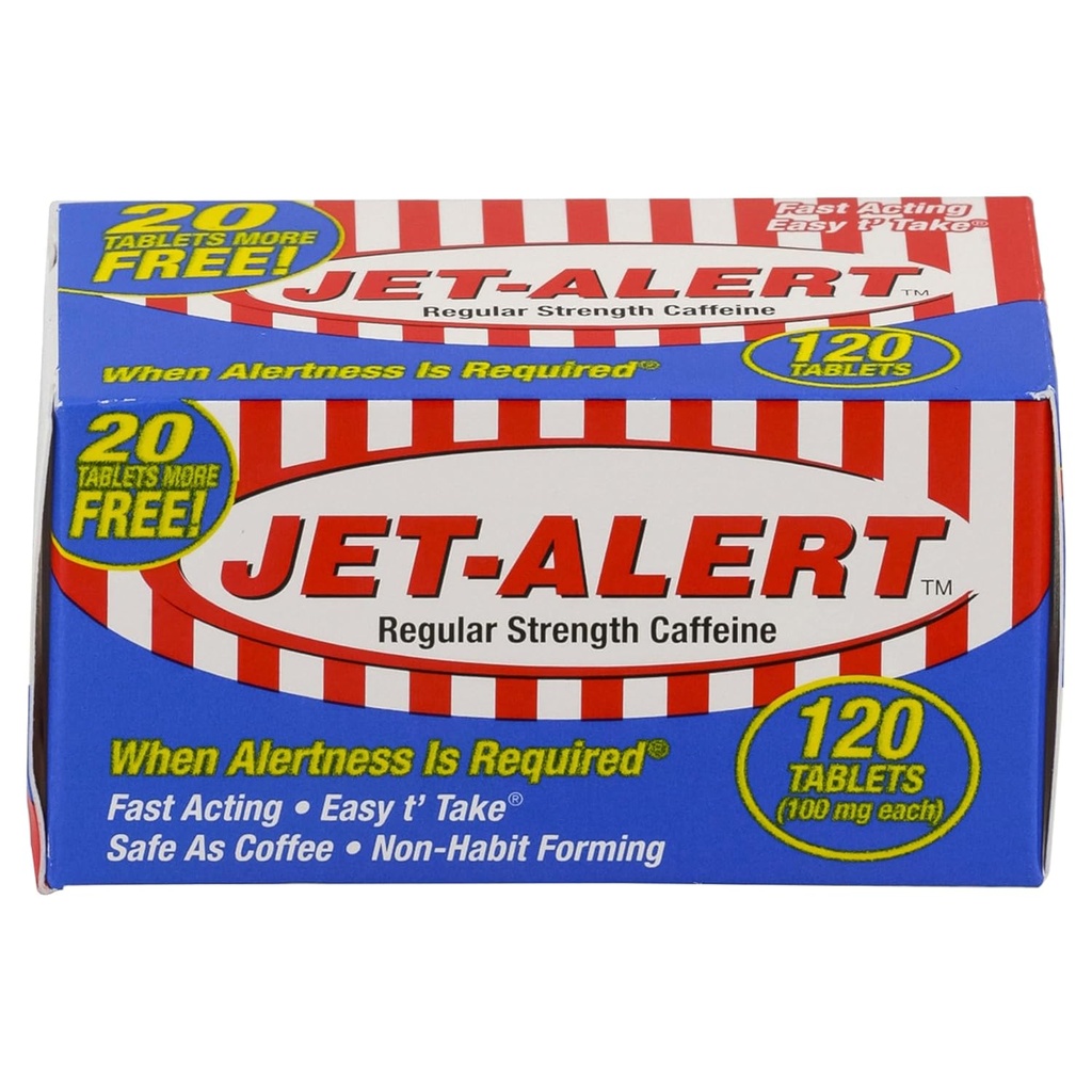 Jet-Alert Redna moč Kofein 100 mg Tablete, vrednost velikost, 120 Število (Pack 3)