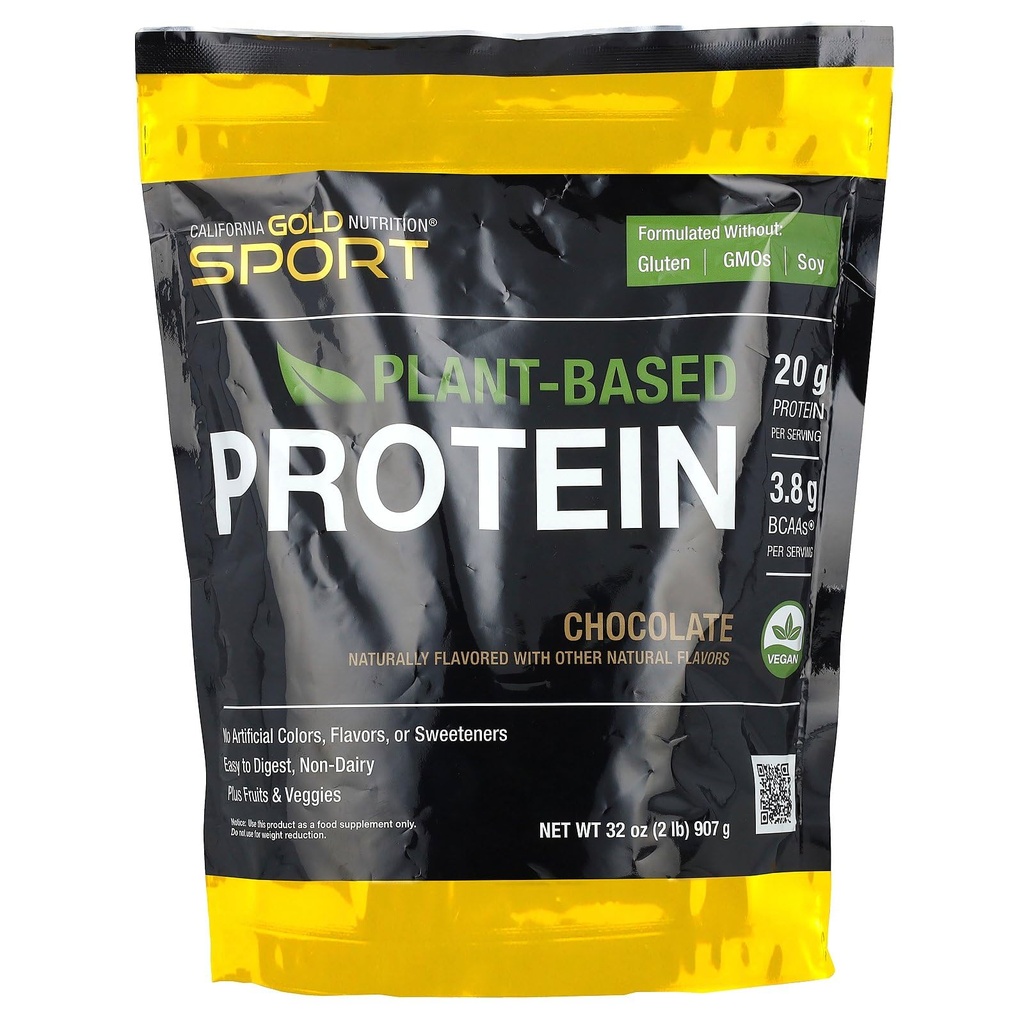 California Gold Nutrition Sport, Rastlinske beljakovine z organskim koncentratom Rjavih riževih beljakovin, Laneno seme, semena Chia, čokolada, 2 lb (907 g)