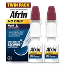 AFRIN No Drip Night Nasal Mist Twin Pack, neuporabna, hitro delujoča dekongestiv za miren spanec s kamiličnim vonjem, odrasli in otroci 6 in starejši, .5 fl oz (Pack po 2)