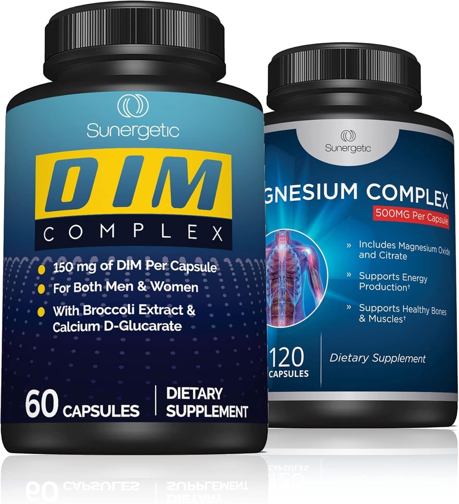 Sunergetic DIM Complex Plus Magnezij Complex - Podpira zdrave kosti, mišice in zobe, zdravo ravnotežje in sprostitev - DIM Complex 60 ct - Magnezijev Complex 120 ct