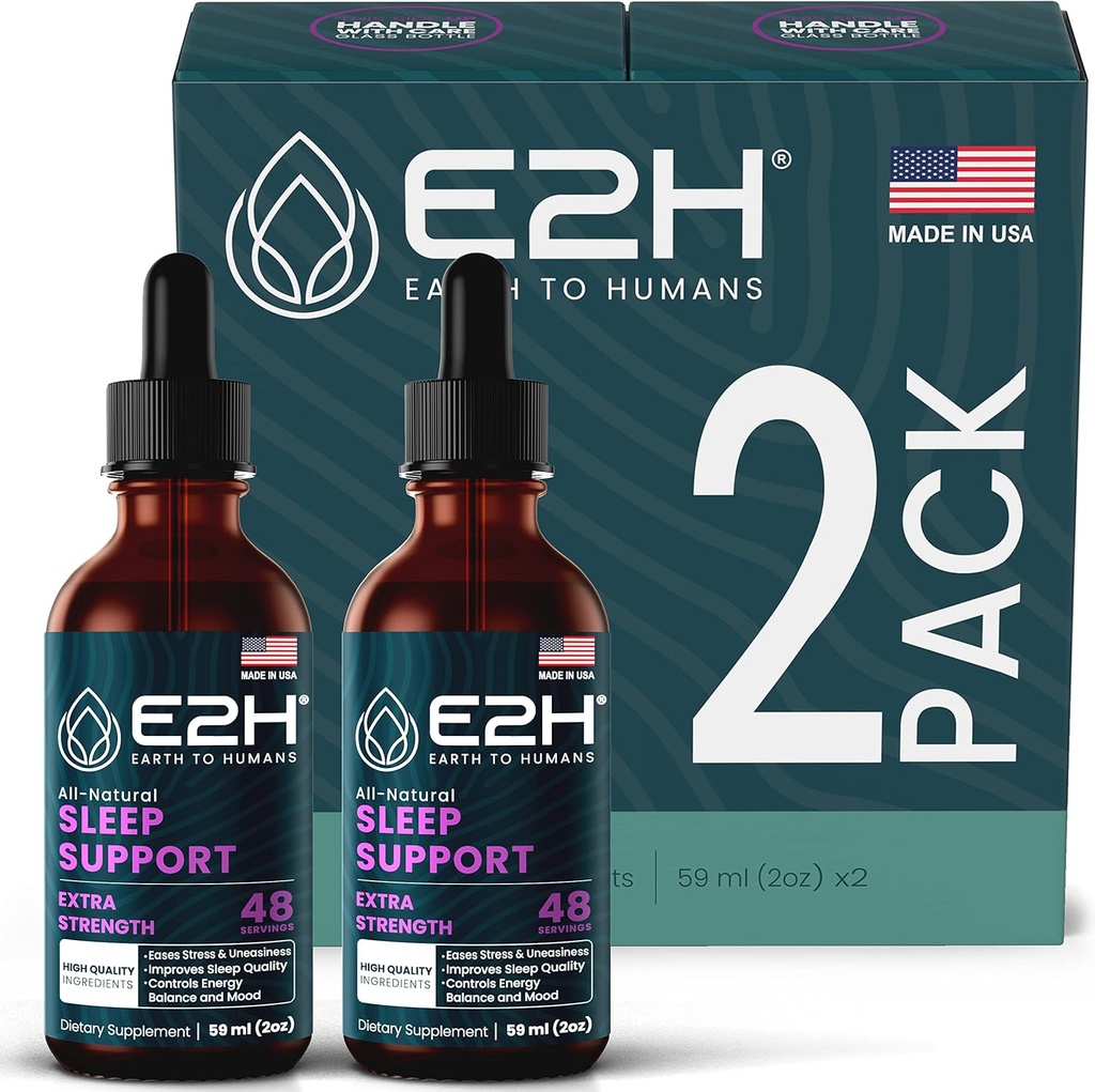 E2H Naravna pomoč v spanju - Tekoči melatonin s kamilico, Theanine - spanje boljše, globlje, daljše - Vegan, Gluten brezplačno - zagotavlja stresno olajšavo (2 steklenici)