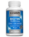 Biotin 10000 μg + cink + selen, Pure, Vegan & ekstra močan, Najboljši dodatek za rast las, Glowing kože, močni nohti*, 365 Tablete za 12 mesecev, naravni brez dodatkov
