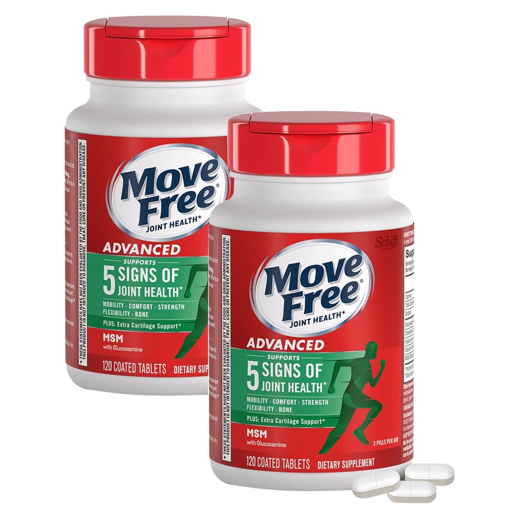 Move Free Advanced Plus MSM obložene tablete, skupno zdravstveno dopolnilo z glukozaminom in hondroitin, 120 število, pakiranje 2