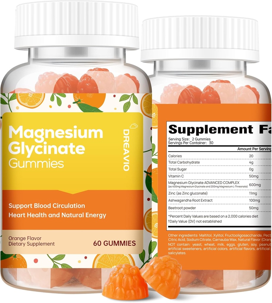 60 Count Magnezij Glycinate Gumies 400mg w/Ashwagandha dodatek - Brez sladkorja Cink Magnezij Glycinate dodatek Ashwagandha Gumies za odrasle