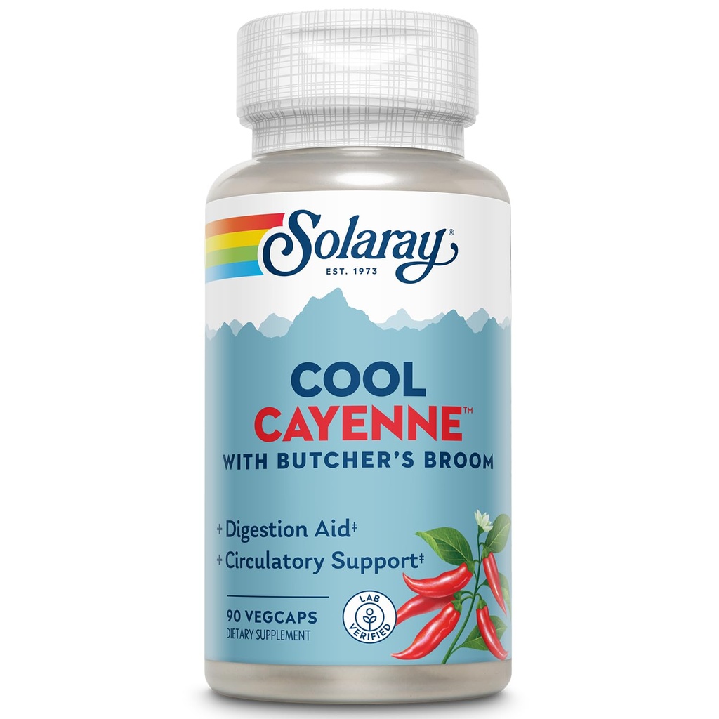 SOLARAY Cool Cayenne Pepper 40.000 HU z Mesarji Metla za zdravo kroženje Podpora 