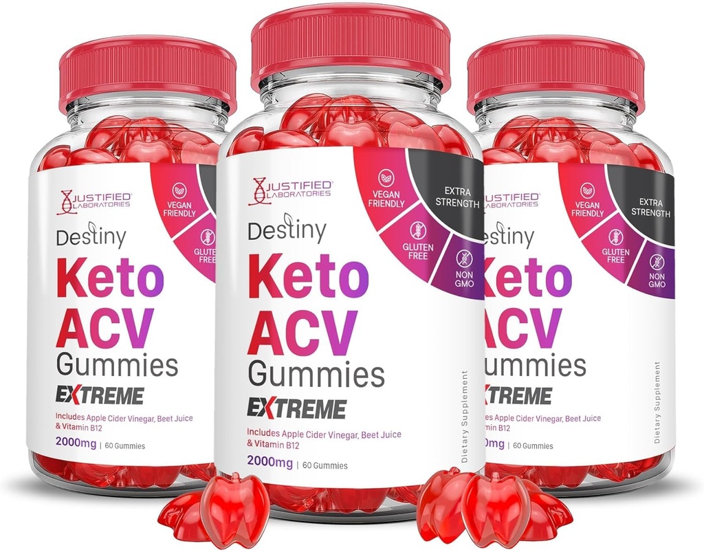 Upravičeni laboratoriji (3 Pack Destiny Keto ACV Gummies Extreme 2000MG Destiny Keto Gummies Napredna Formula Apple Cider Vinegar z granit beet Juice v prahu B12 Vegan Non GSO 180 Gummys