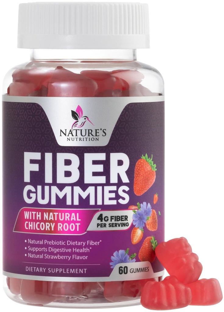 Fiber Gumies za odrasle 4g - Prebiotična rastlina temelji Fiber Gummy dodatek za prebavno zdravje in redno podporo, Dnevni prebiotični dodatek podpira Gut zdravje za ženske in moške, Vegan - 60 Gumies