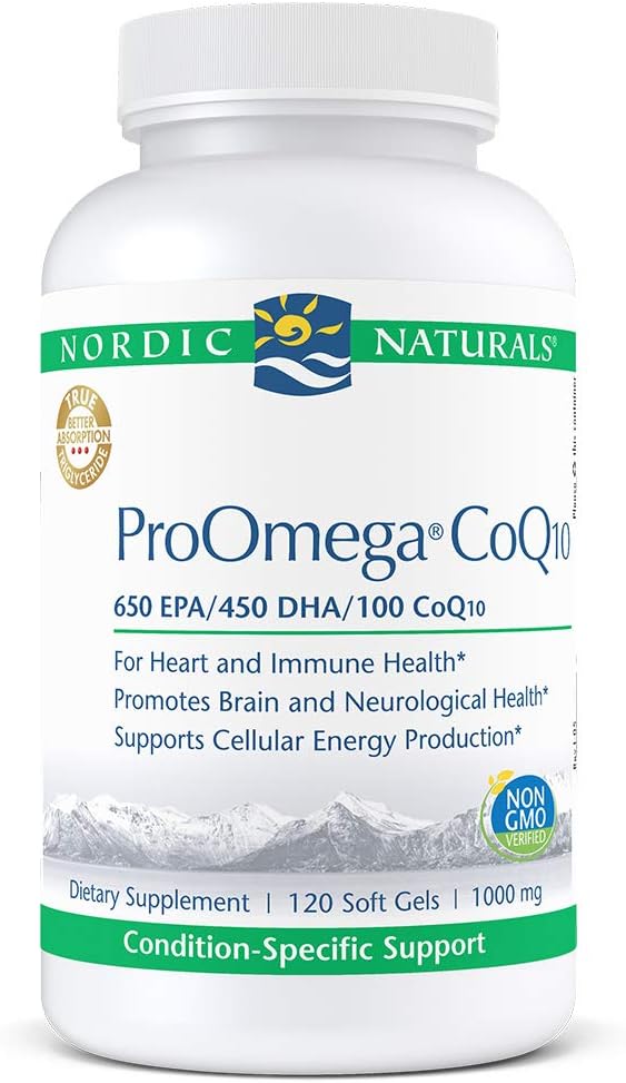Nordic Naturals Proomega CoQ10 - ribje olje, 650 mg EPA, 450 mg DHA, 100 mg CoQ10, spodbuja nevrološko zdravje in celično proizvodnjo energije*, 120 Soft Gels