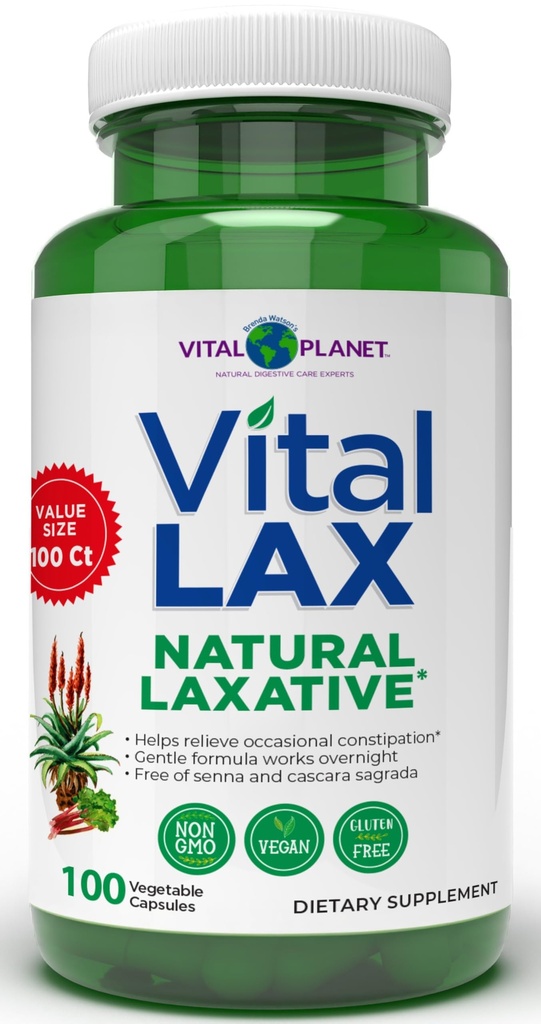 Vital Planet - Vital Lax Natural Laxative Cleanse dodatek za občasno zaprtje, z magnezijevim hidroksidom, spodrsljaj Elm, Aloe, in Triphala za podporo Bowel Rednost 100 kapsul
