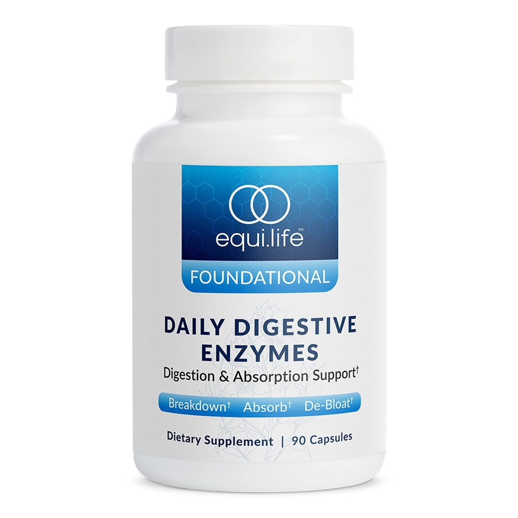 Equilife Daily Digestive Enzyme Supplement z bromelainom, laktazo in lipazo, podpira prebavljanje beljakovin, vlaknin, ogljikovih hidratov in maščob, brez glutena, vegana, ne-GMO, 90 kapsul