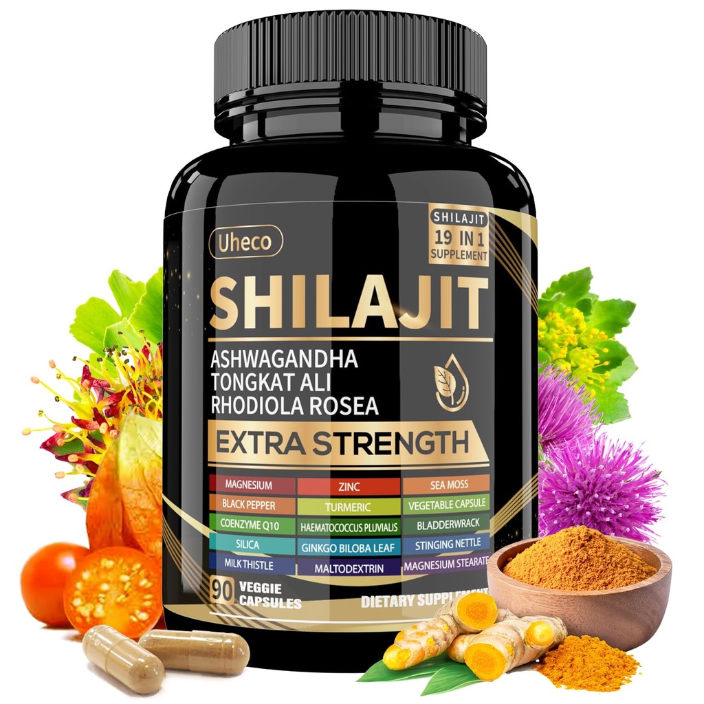 Shilajit Supplement with Sea Moss, Ashwagandha, Tongkat Ali - Shilajit Pure Himalajan Organic Fulvic Acid Kapsules - 90 Count