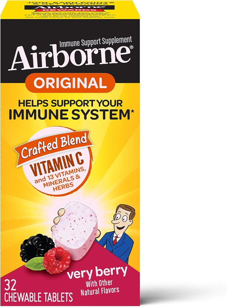 Zračne 1000mg Vitamin C Žvečljive tablete z cinkom, Imunska podpora dodatek z močnimi antioksidanti Vitamini A C & E - 32 Žvečljive tablete, Zelo okus Berry