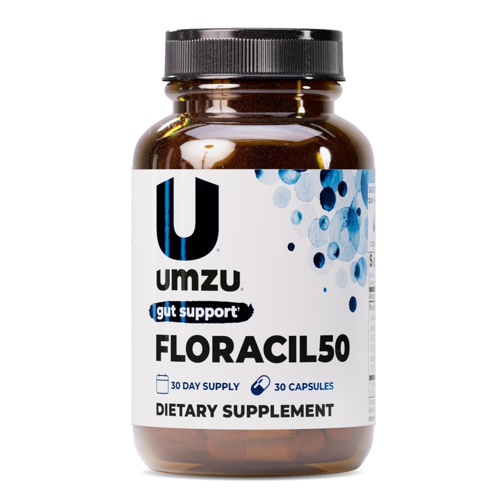 UMZU Floracil50 Prebiotiki in probiotiki za ženske + moške, 50 milijard CFU za digescijo, Gut Health, Acidophilus, Rhamnoususus, Immunity, Energy (30 kapsul)